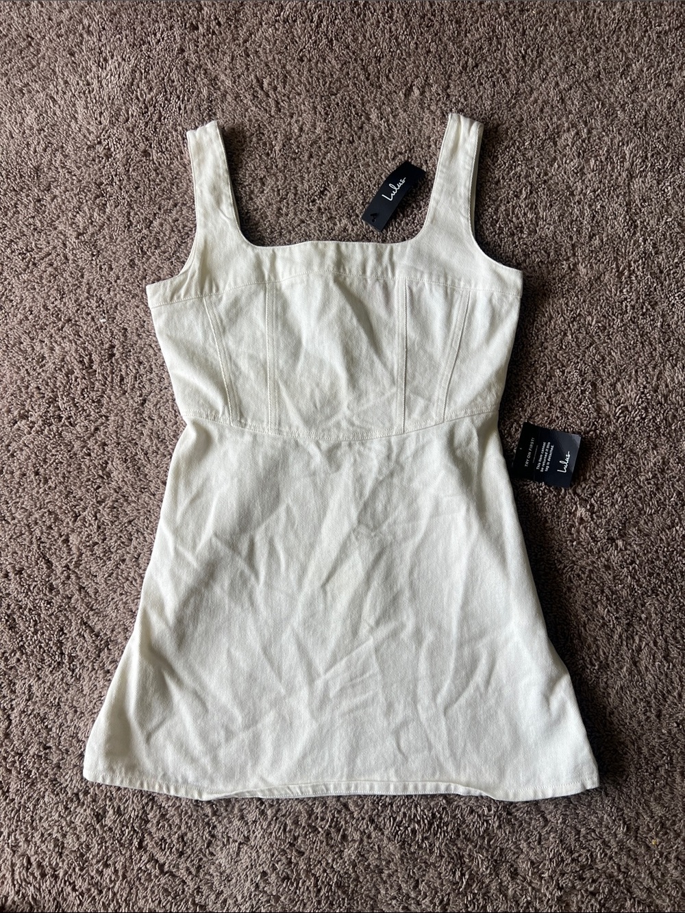Lulus So Delighted Ivory Denim Corset Seam Mini Cotton Dress Size Medium NWT
